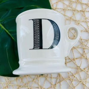 Anthropologie “D” Initial Monogram White Shaving Style Pedestal coffee cup